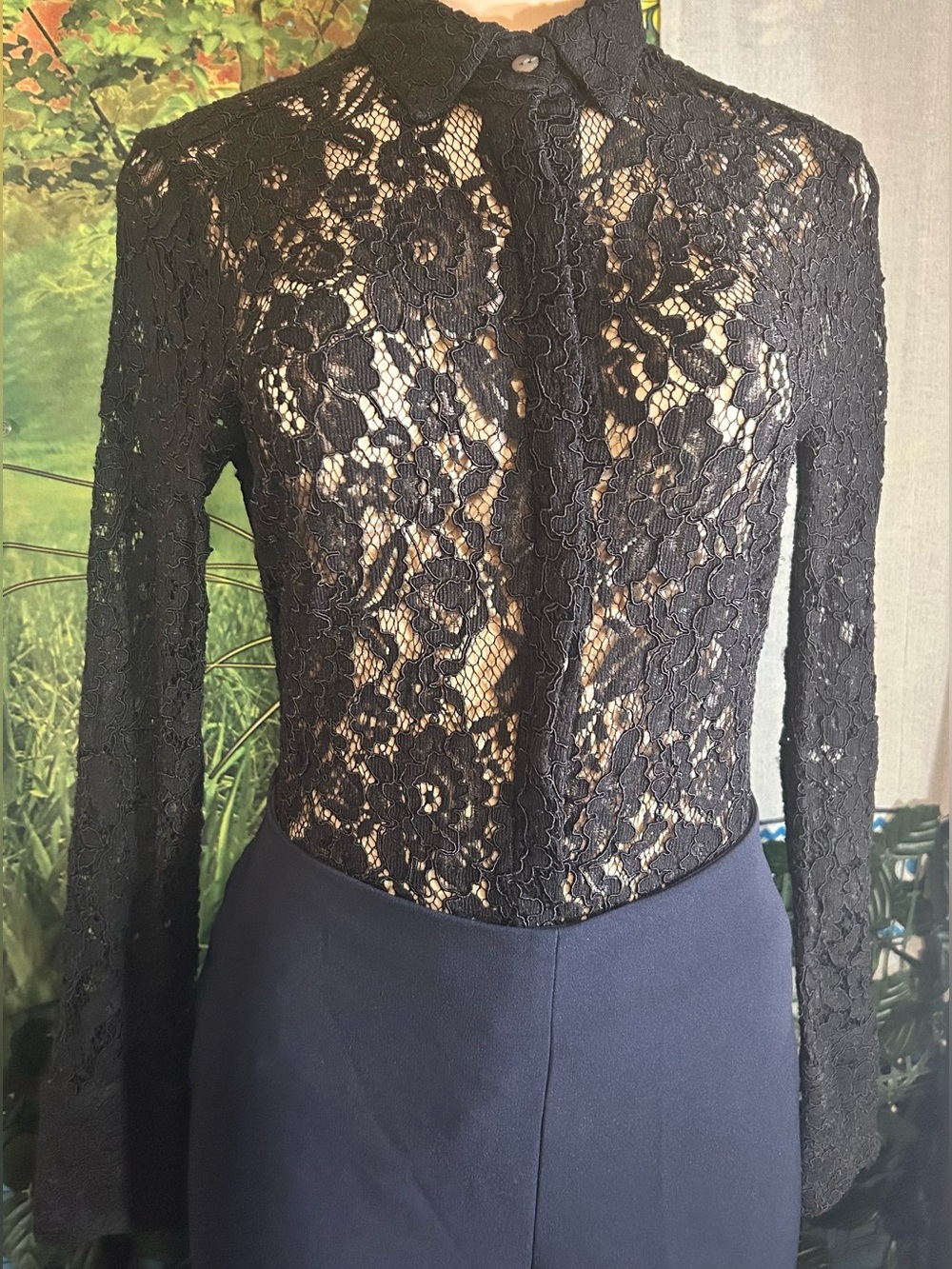 Farinaz Taghavi Attitude French Lace button-up shirt w FREE BERSHKA SUIT JACKET